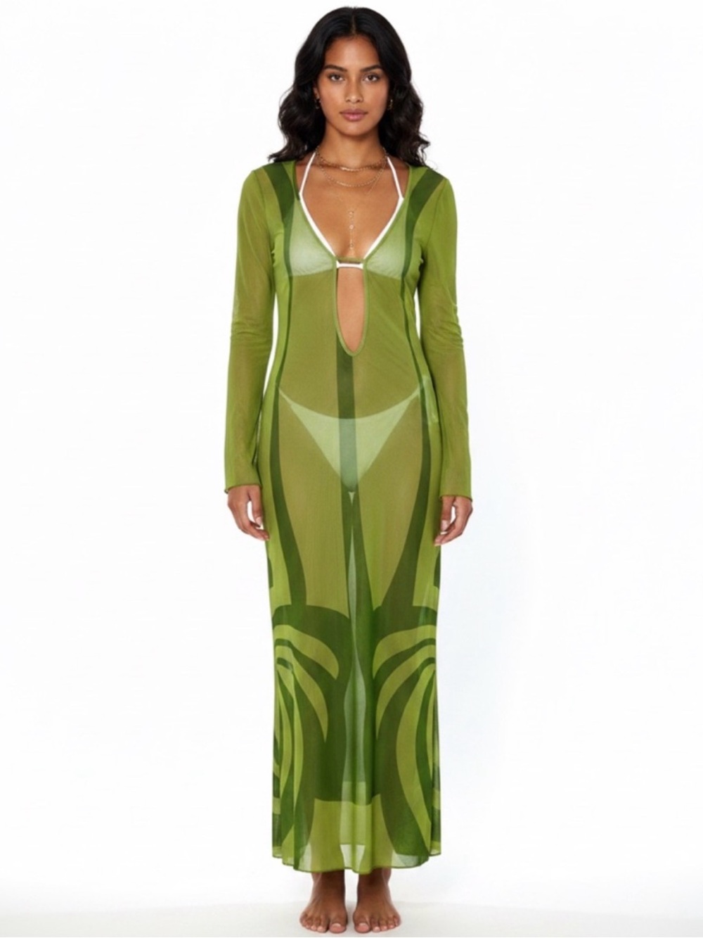 Caroline Constas Zulina Green Sheer Maxi Cover-Up Dress